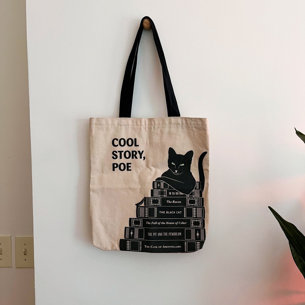 Obvious State | Canvas Tote Bag | Ironic Black Cat Book Bag | Cool Story Poe